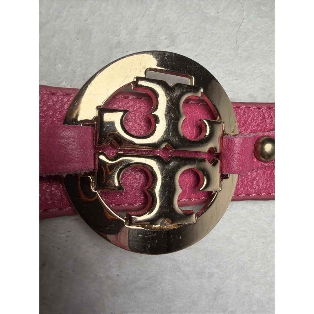 TORY BURCH Leather Logo Double Snap Cuff / Wrap Bracelet.